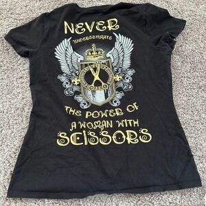 Hanes Nano T Shirt Women's Small Black Never Underestimate Scissors hairdresser
